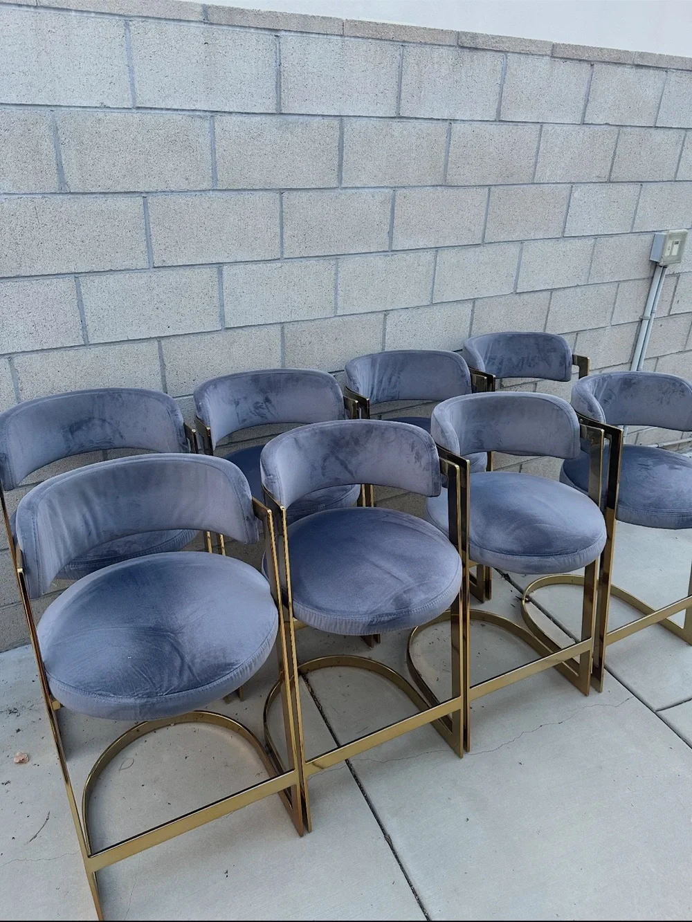 Velvet Curved Bar Stool with Gold Metal Frame - Gray